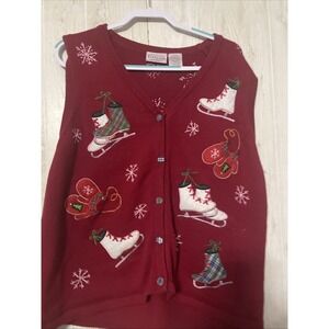 Basic Editions Winter‎ (Christmas) Sweater Vest Size 1x Ice Skates